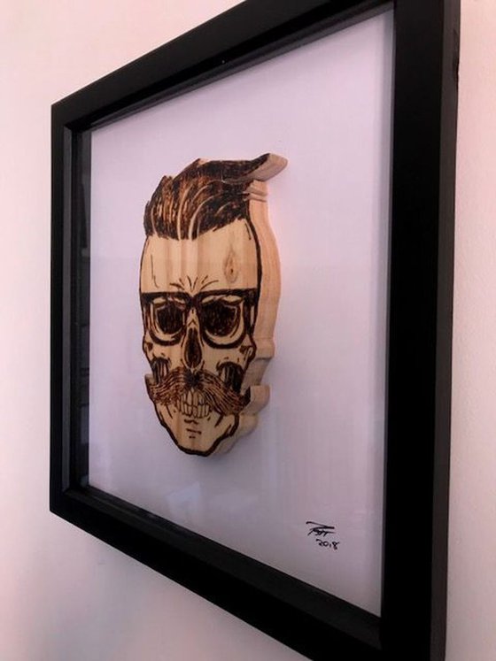 Hipster skull 2 - pyrography art