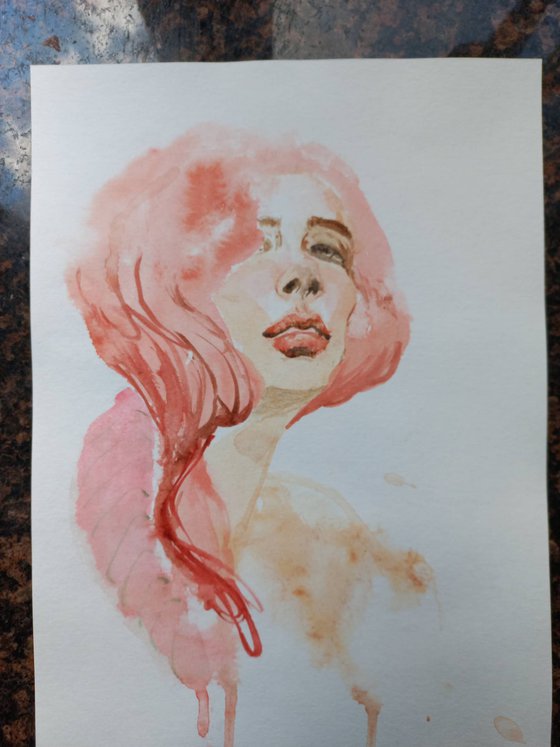 Watercolor woman portrait. 2021