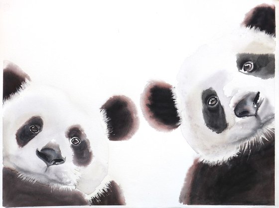 Panda bear painting - "Peeking Pandas"