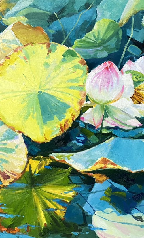 Still life oil painting:Lotus by Kunlong Wang