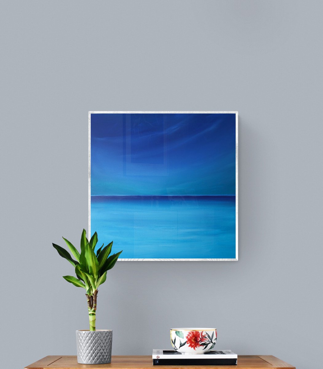 Impressionistic Landscape Acrylic Painting By Nataliia Krykun, 22 X 22", Blue Lagoon Ocean #3, Original Artwork