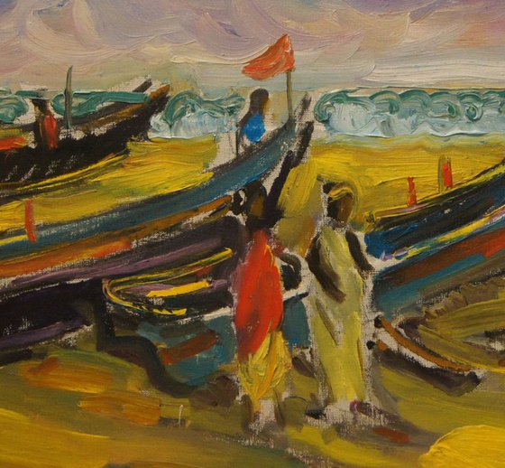 EVENING BEACH IN GOA. INDIA - landscape art, plage, sea, figurative