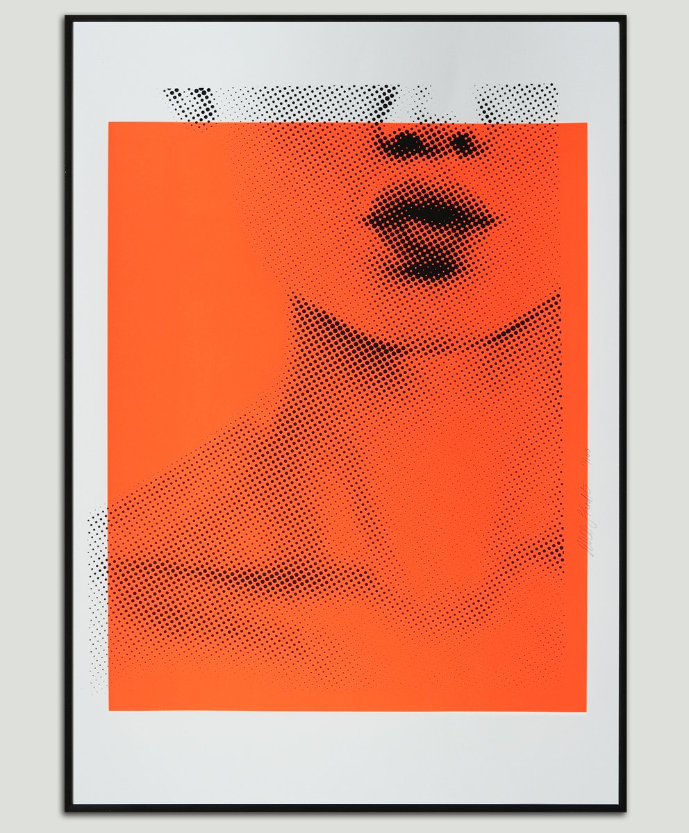 Kissing lip in Neon Orange - Screenprint 42x59,4cm - Limited Edition by ROCO Studio