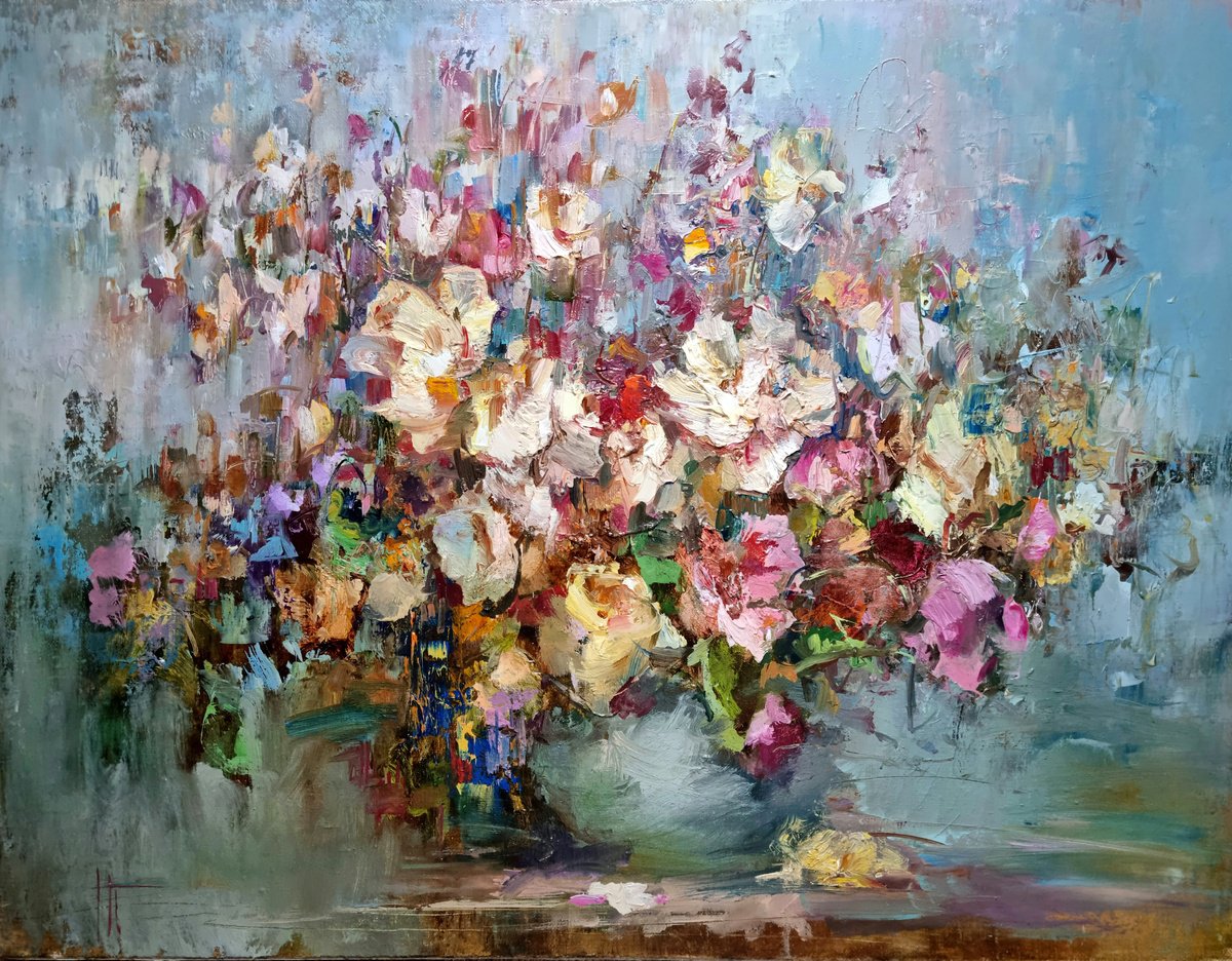 Impressionistic Botanical Oil Painting By Hennadii Penskyi, 26 X 20, French Kiss, Original Artwork
