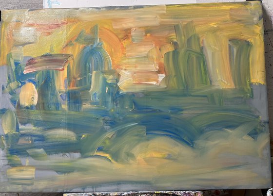 LONDON SUNRISE , abstract impressionist painting 70x100cm