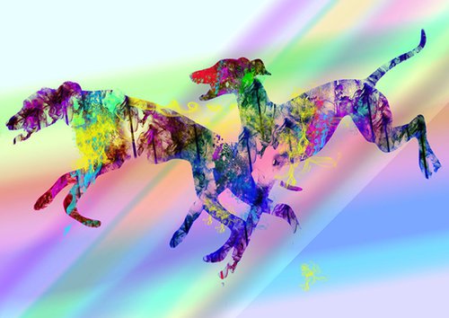 Greyhounds running II / Digital painting by Anna Sidi-Yacoub