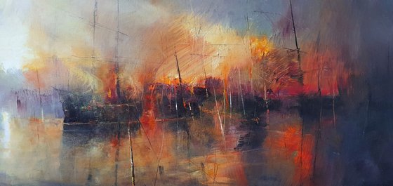 " Harbor of destroyed dreams - Morning After .... " W 125 x H 100 cm