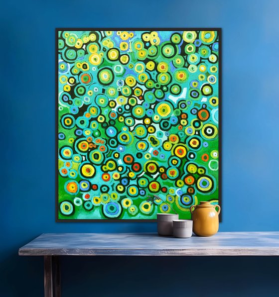 Green mosaic, abstract modern painting, abstract landscape painting