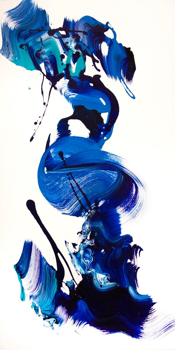 Expressive Abstract Acrylic Painting By Paresh Nrshinga Frsa, 20 X 40", Cascade Rising, Original Artwork