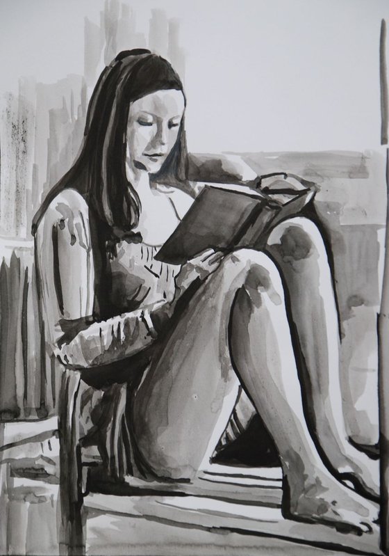 Girl with a book / 42 x 29.7 cm