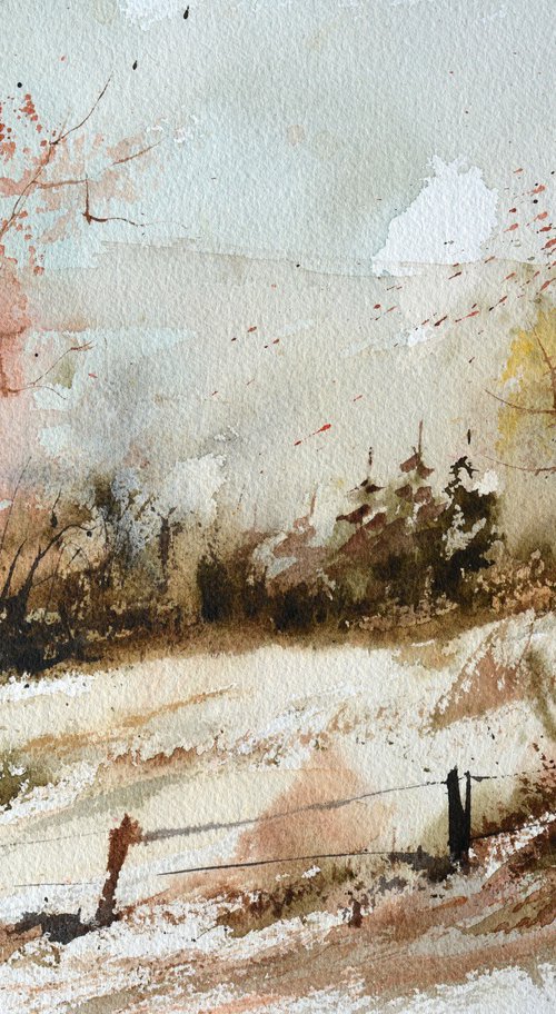 Autumnal path watercolor by Pol Henry Ledent