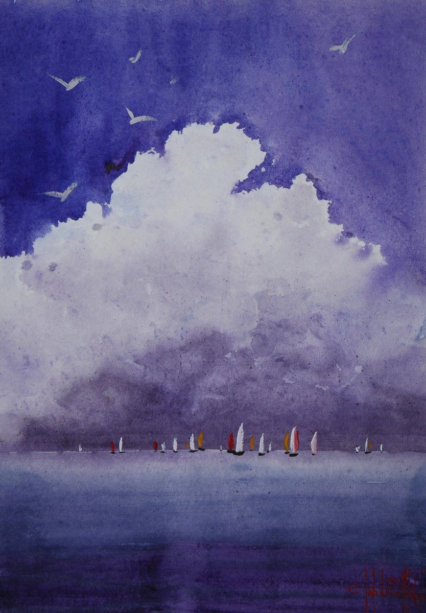 Photorealistic Landscape Watercolour By Eugene Gorbachenko, 12 X 17, Into The Storm, Original Artwork