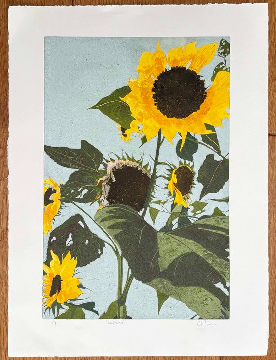 Sunflowers - Linocut Print