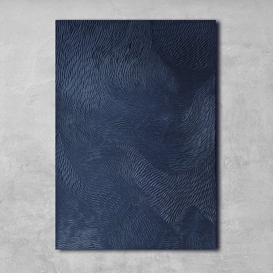 "Blue Fluency 5" Navy abstract textured art