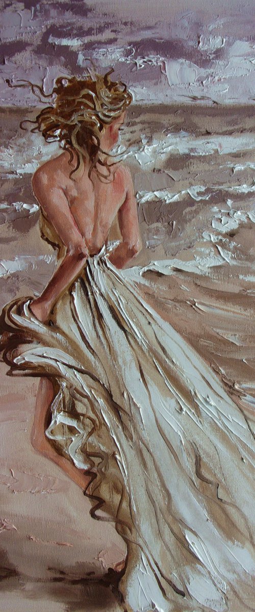 " A DREAM ... " SUN SKY SEA SAND liGHt  ORIGINAL OIL PAINTING, GIFT, PALETTE KNIFE by Monika Luniak