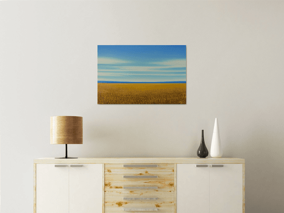 Golden Glow - Blue Sky Gold Field Landscape