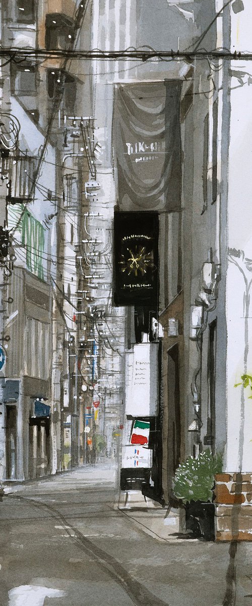 Urban Alleyway and Hanging Signs (都会の路地と吊り看板) by Masato Watanabe