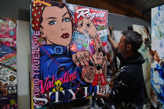 Rosie Valentine 120cm x 100cm Rosie The Riveter Textured Urban Pop Art