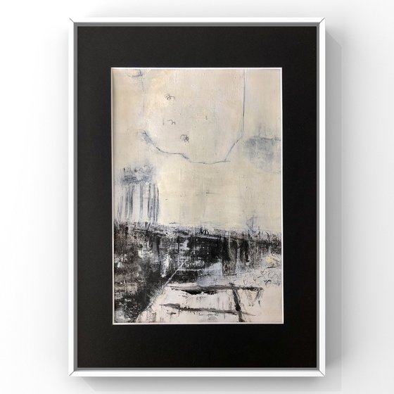 Far away. Black and white abstract painting.