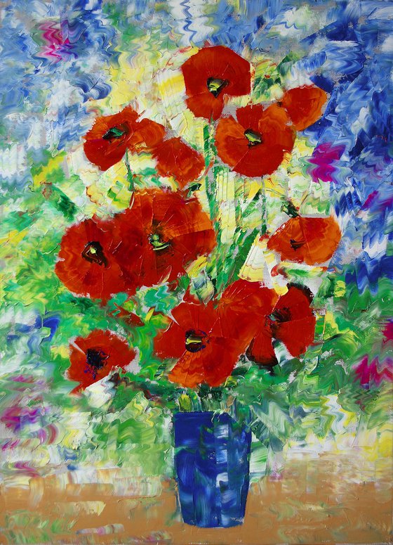 poppies in an ultramarine vase