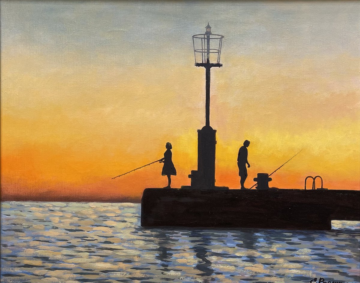 Original oil painting Fisherfolk 40x50x2 cm (2019) by Evgeniya Roslik