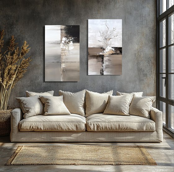 Set Beige Grey gold abstract
