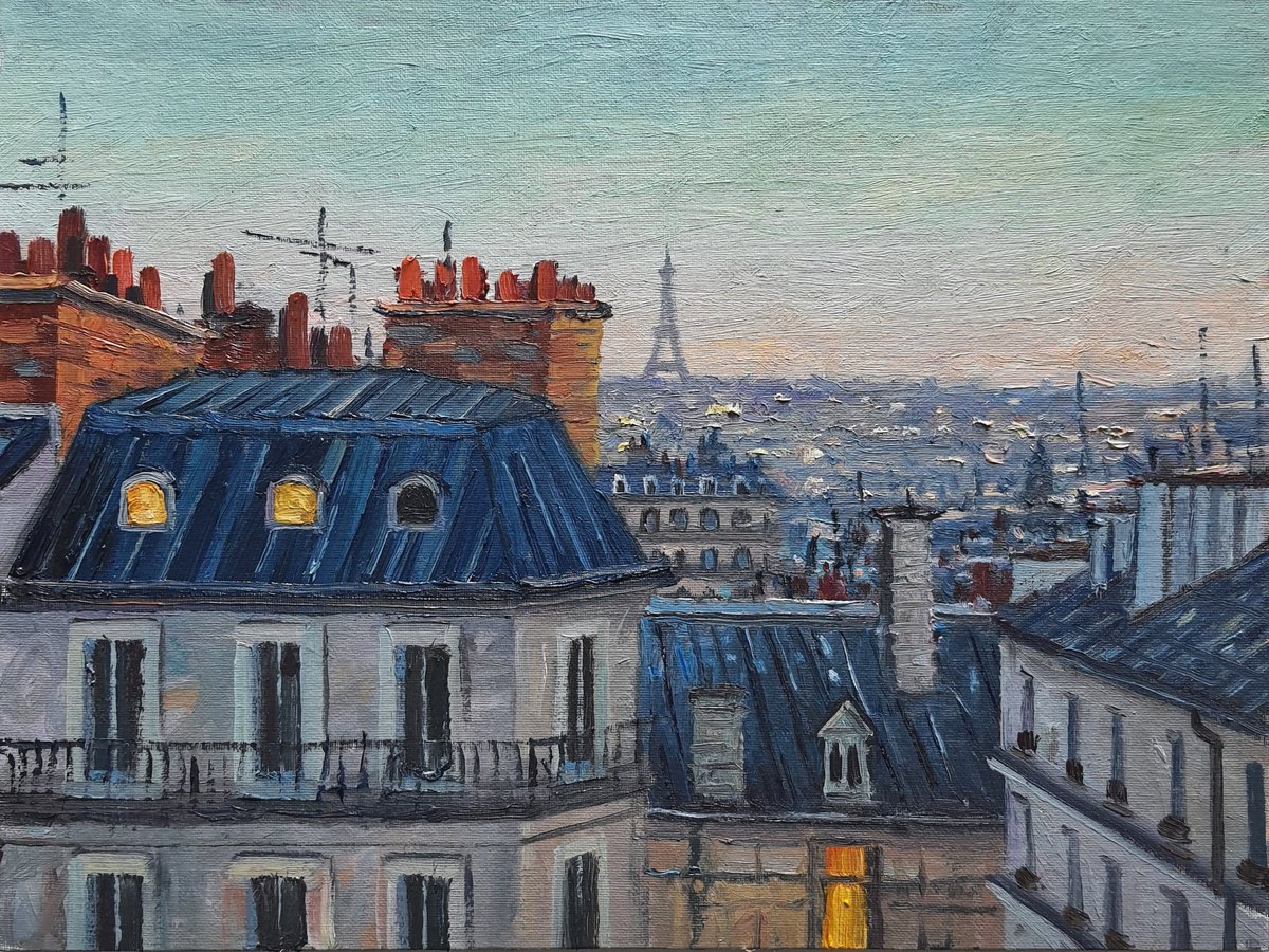 Impressionistic Cityscapes Oil Painting By Roberto Ponte, 16 X 12", View Of Paris, Original Artwork