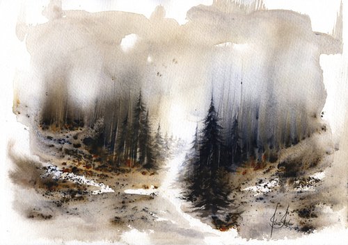 Places VII - Watercolor Pine Forest by ieva Janu