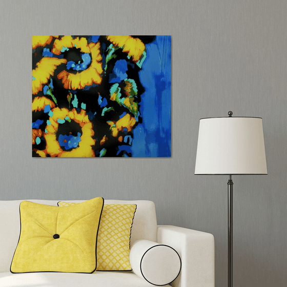 Sunflowers on blue background