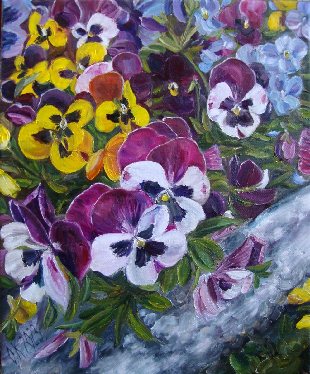 Photorealistic Botanical Oil Painting By Olga Knezevic, 0 X 0", Heartsease, Original Artwork