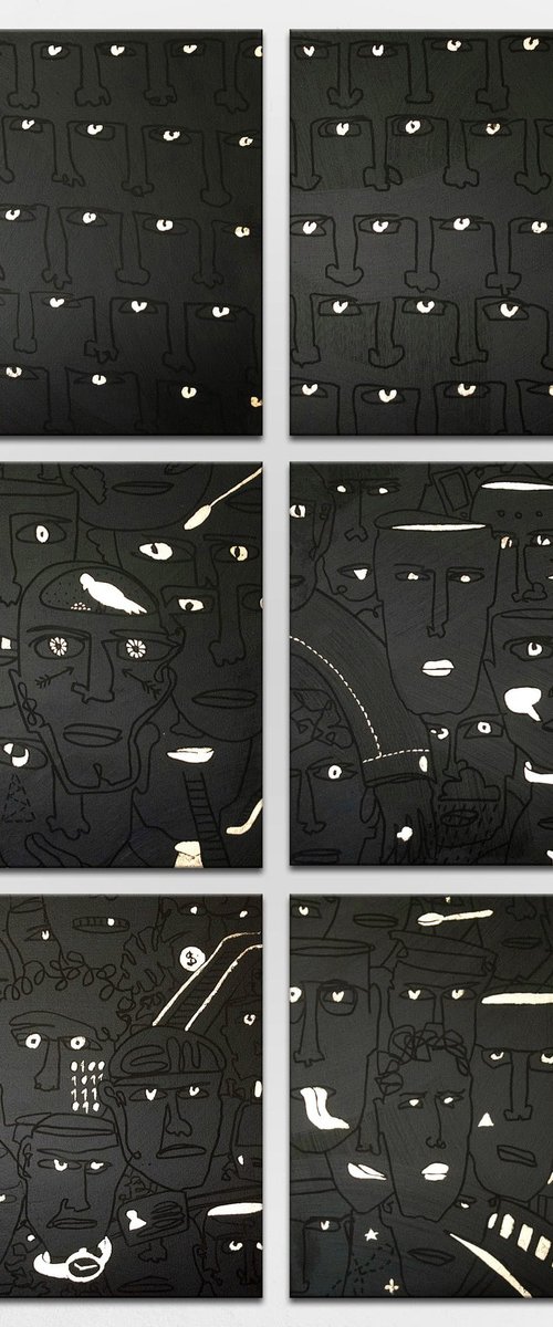 Gold in Their Eyes - Black Painting by Bohdan Svyrydov