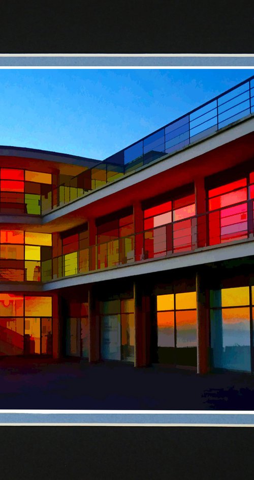 Modernist building sunset by Robin Clarke