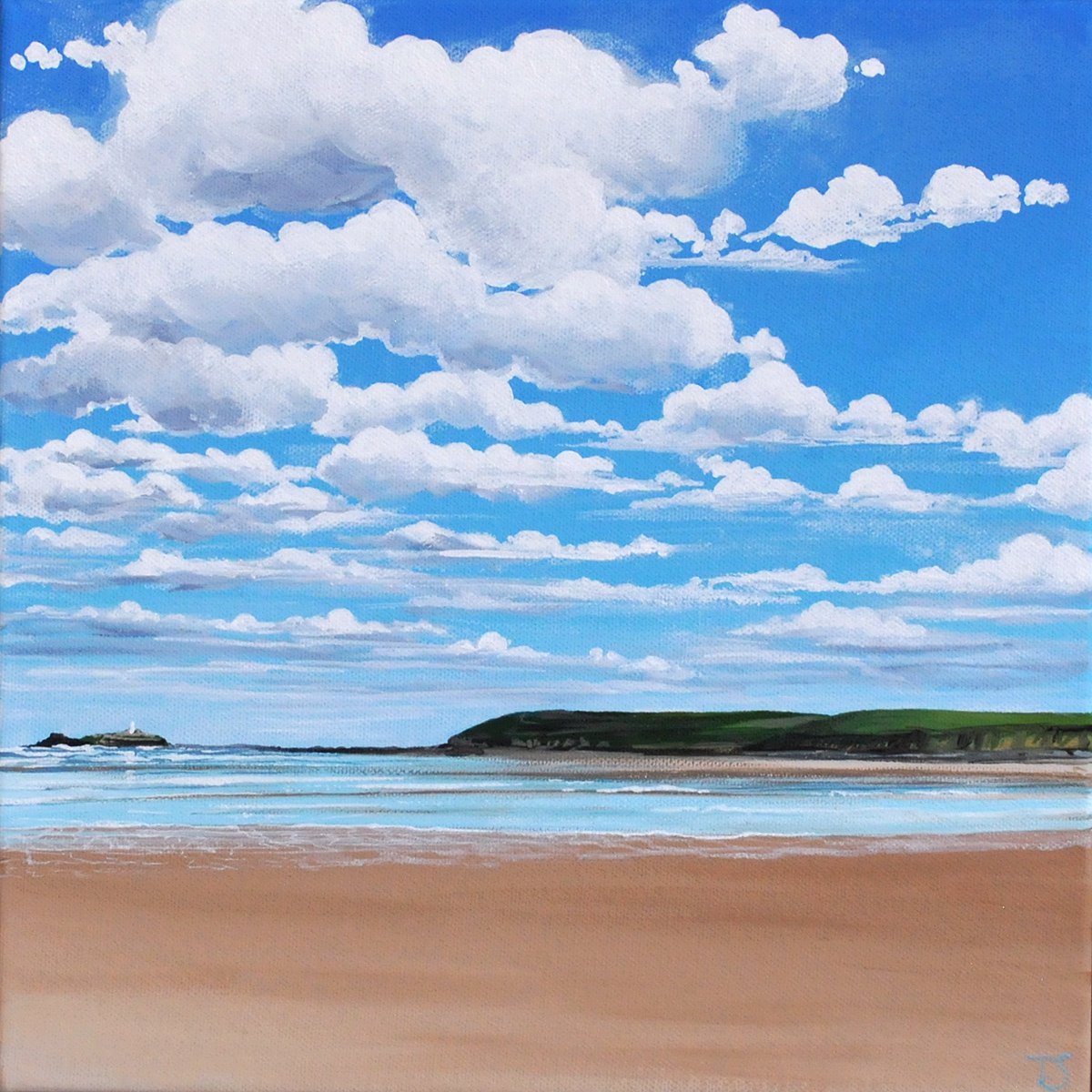 Impressionistic Landscape Acrylic Painting By Theresa Shaw, 13 X 13", Turning Tide, Original Artwork