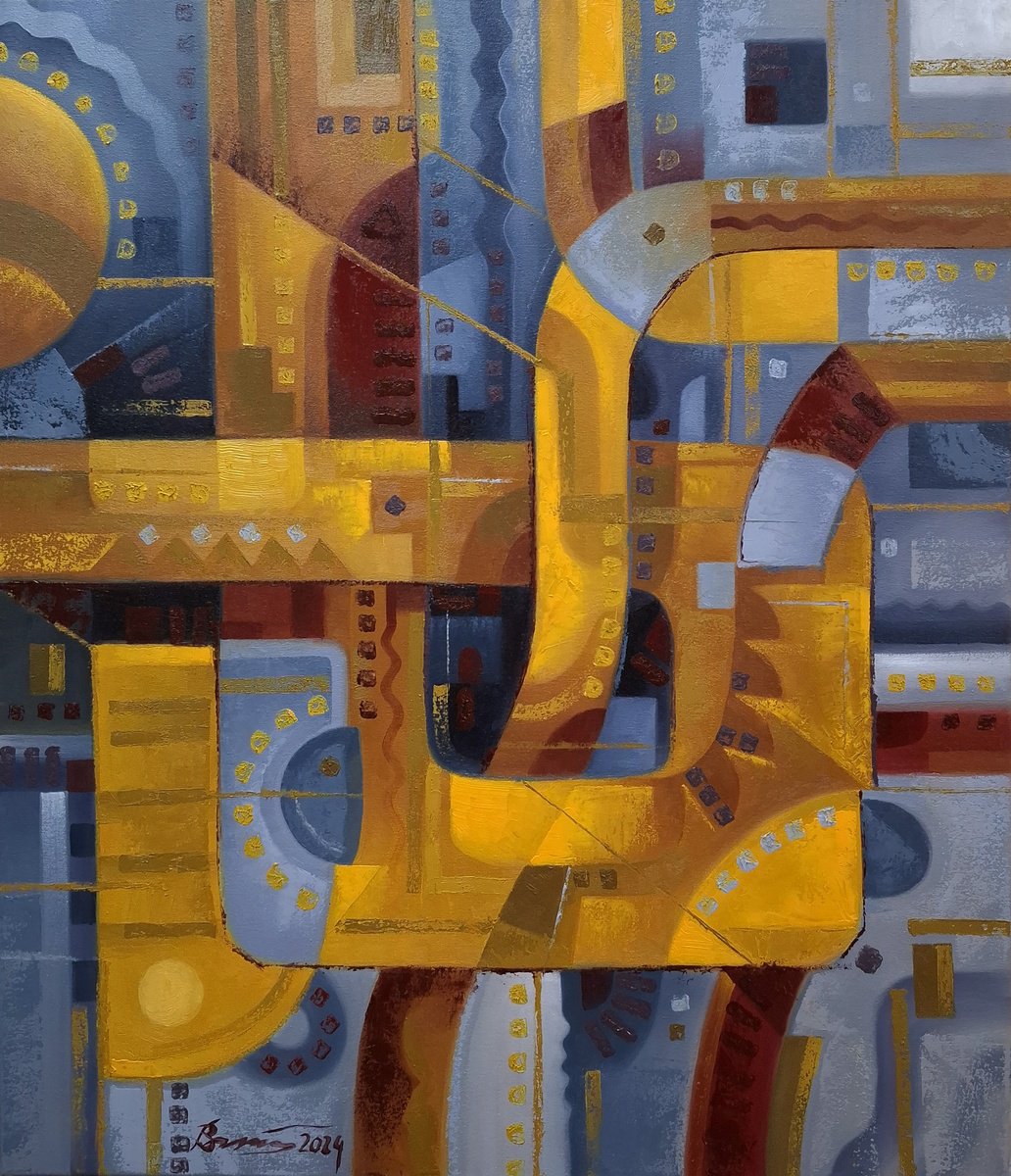 Abstract Oil Painting By Serhii Voichenko, 24 X 27", Urban Jazz, Original Artwork