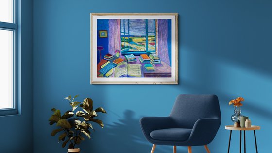Interior with Books and an Open Window