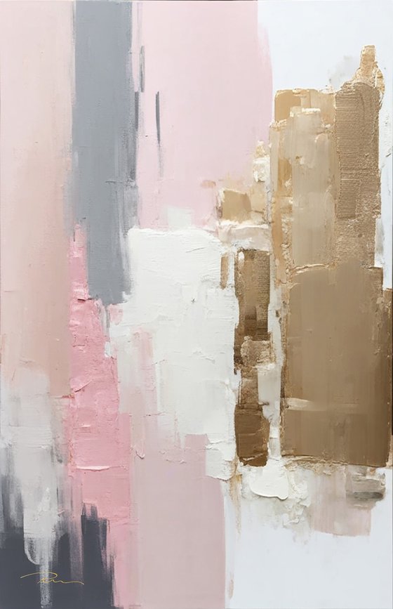 Pastel Pink and Gold Urban Landscape Set of 2