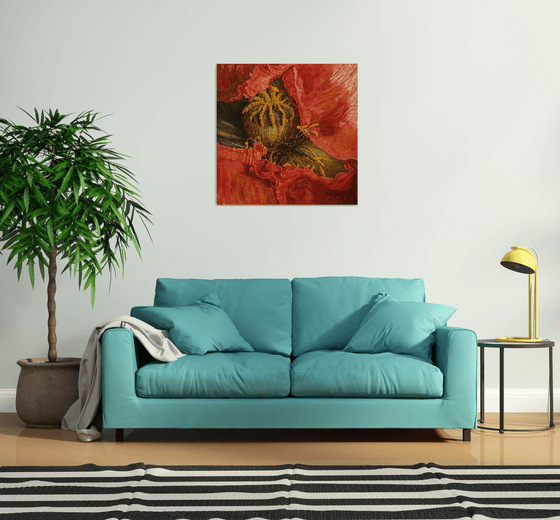 33.5" Red Poppy, Floral Art