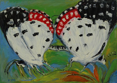 BUTTERFLIES - animal art, large original painiting oil on canvas, insect , home decor, kids room by Karakhan