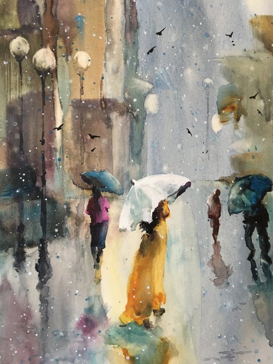 SOLD Watercolor “Sudden rain. Moody nature@