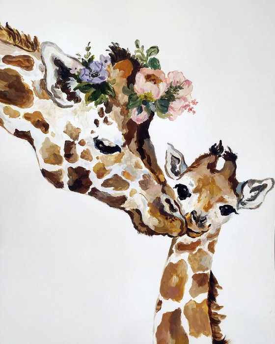 giyiohok DIY Oil Painting Giraffe Mother And Baby Modern Art Decorative Painting Paint By Number For Decoration 40X50Cm