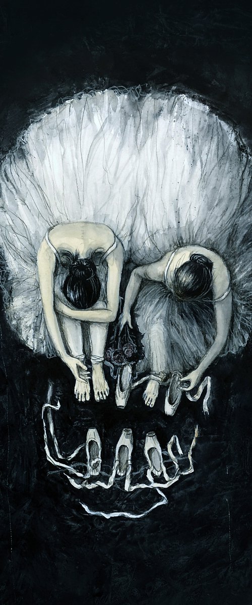 Ballerinas - Optical Illusion by Olga Beliaeva Watercolour