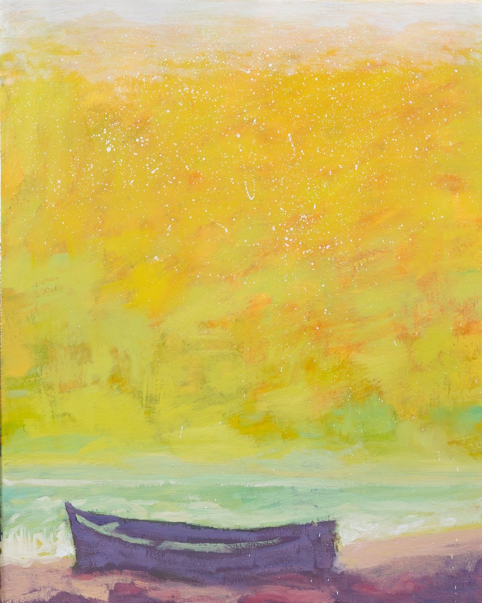 Impressionistic Landscape Oil Painting By Ron Cooper, 16 X 20", Empty Boat, Original Artwork