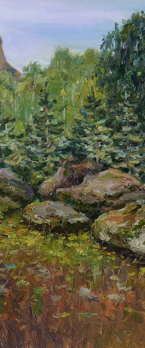 Ancient Stones - forest landscape painting by Nikolay Dmitriev