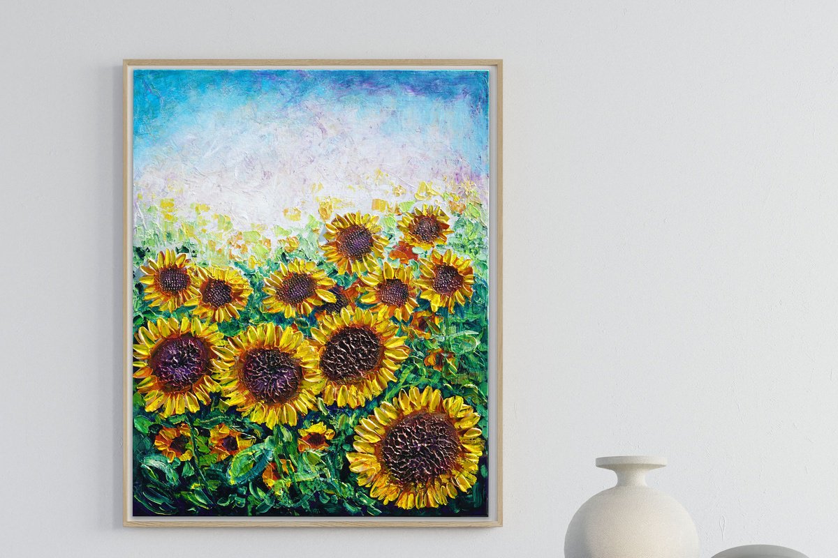Organic Botanical Acrylic Painting By Amanda Dagg, 24 X 30, Sunflower Celebration, Original Artwork