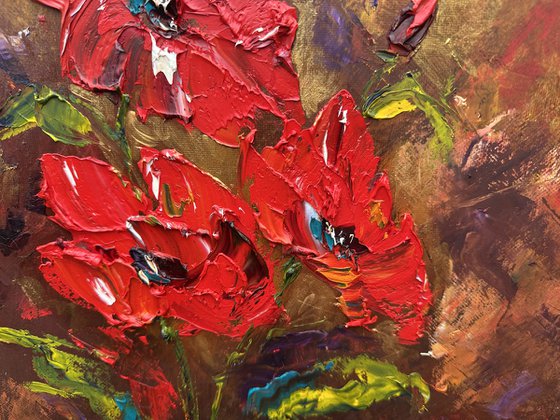Red poppies dark background