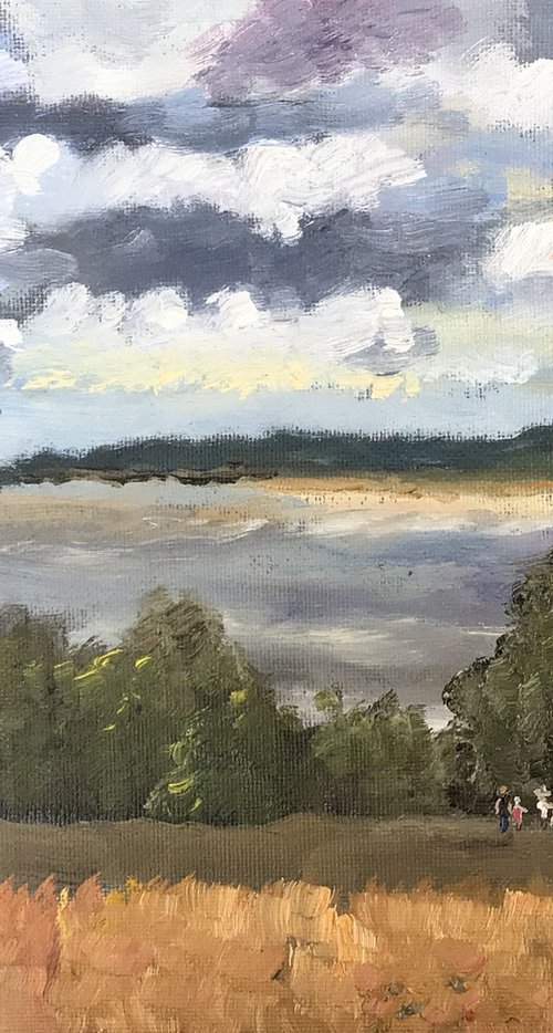 View across the Bay, original oil painting by Julian Lovegrove Art