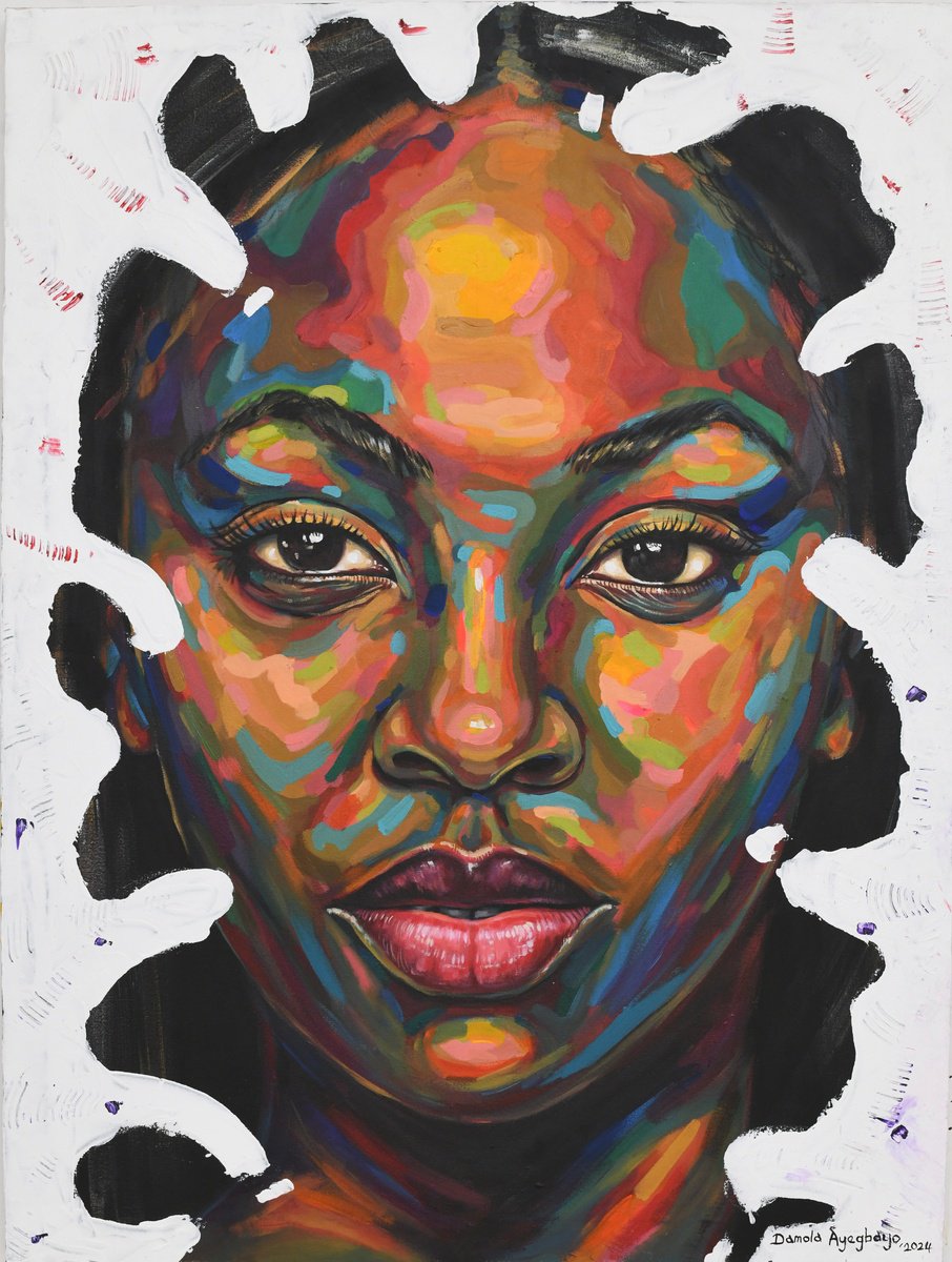 Expressive Portrait Acrylic Painting By Damola Ayegbayo, 36 X 48, Isolation 4, Original Artwork