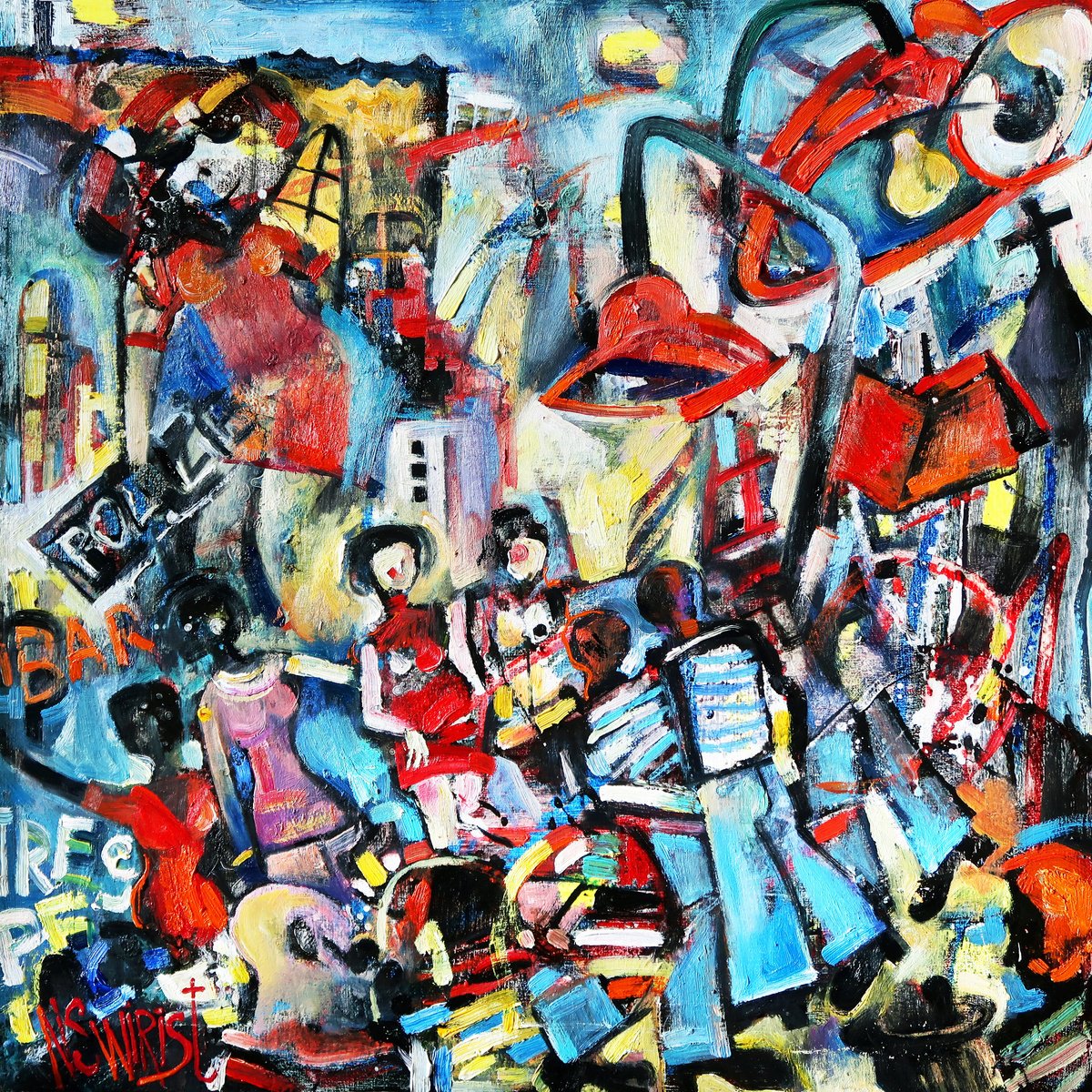 Expressive Cityscapes Oil Painting By Nikifor Swiristuhin, 20 X 20", Port, Original Artwork