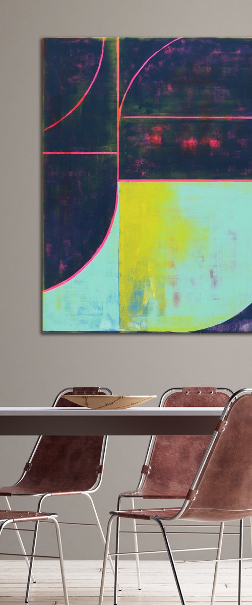 Abstract Painting - Circle in Circle Dark Blue - 90x110 cm - Ronald Hunter - 27J by Ronald Hunter