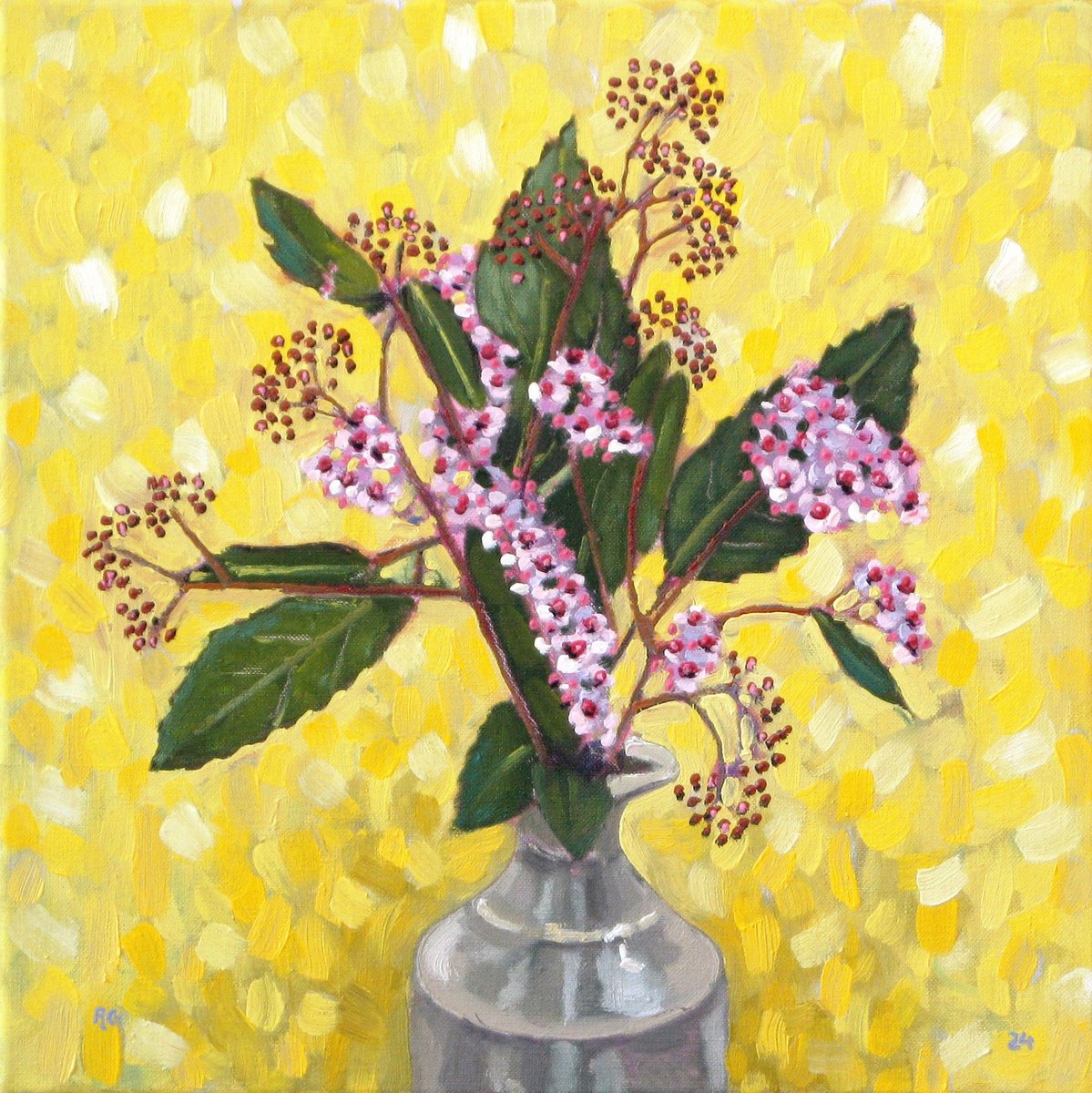 Botanical Oil Painting By Richard Gibson, 12 X 12", Spiraea, Original Artwork